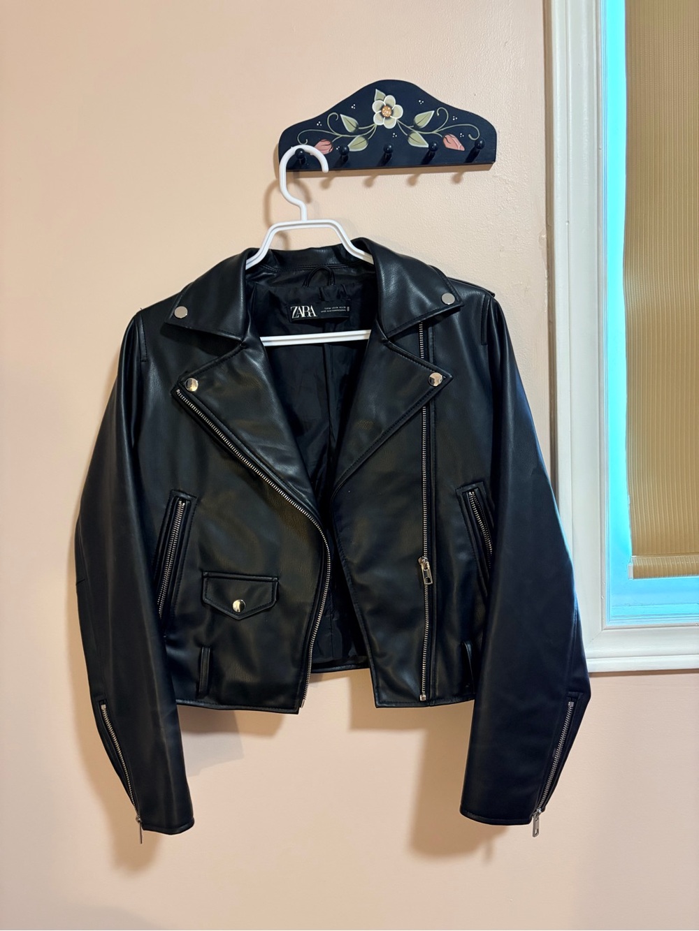 Zara Black Faux Leather Biker Jacket